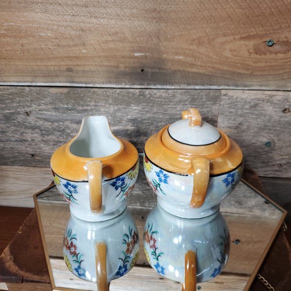 Lusterware Floral Cream & Sugar.  Occupied Japan. - Picture 4 of 5